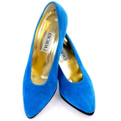Vintage Unworn New Escada Blue Suede Shoes WIth Black Heels Size 7B