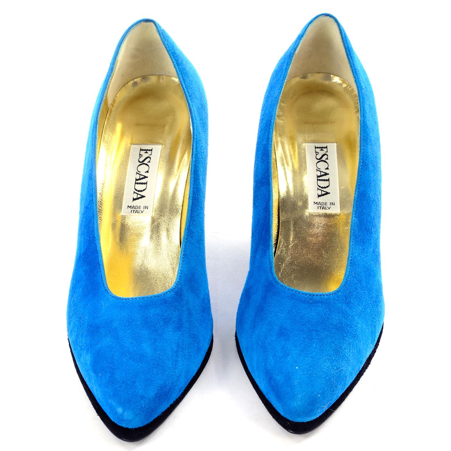 Vintage Unworn New Escada Blue Suede Shoes WIth Black Heels Size 7B For ...