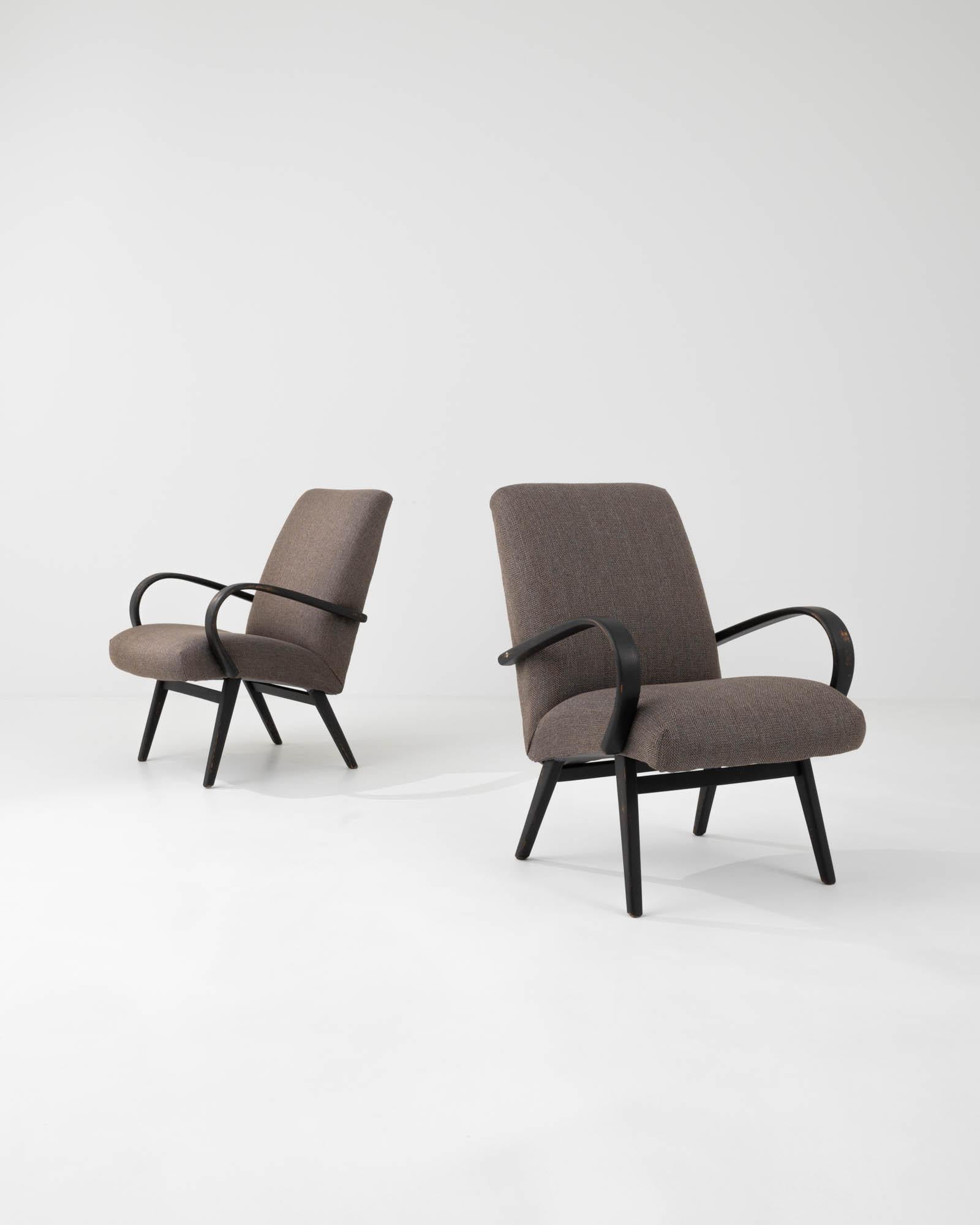 Czech Vintage Upholstered Armchairs Designed by Jindřich Halabala, a Pair For Sale