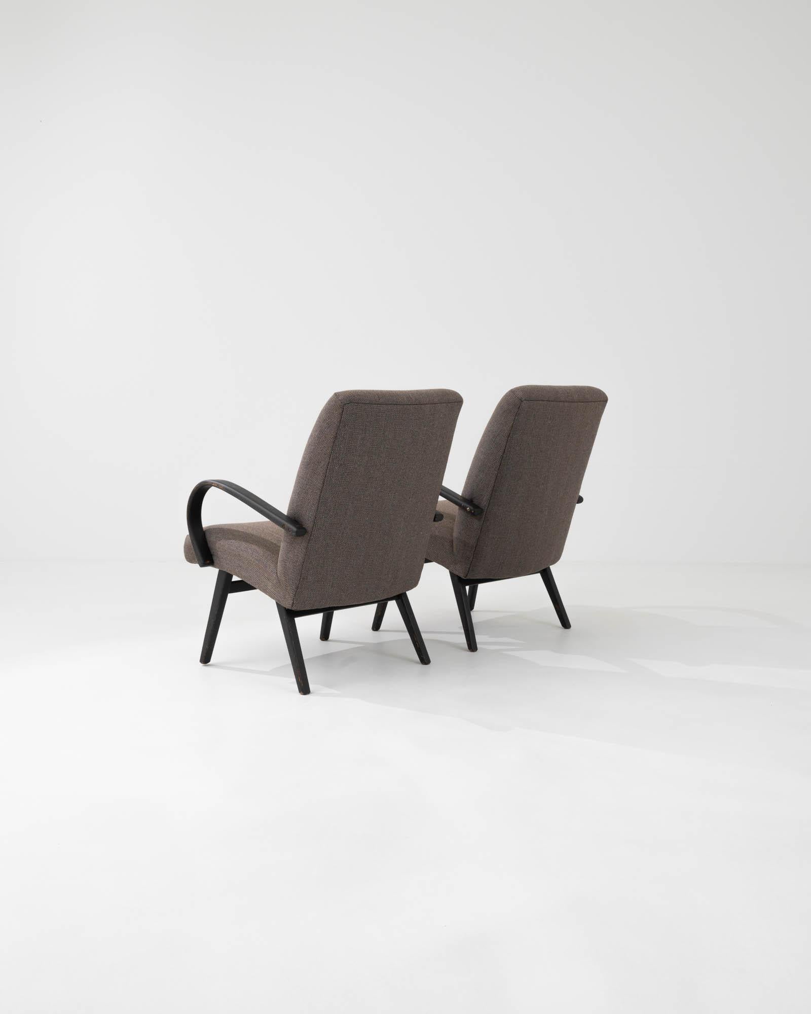 Mid-20th Century Vintage Upholstered Armchairs Designed by Jindřich Halabala, a Pair For Sale