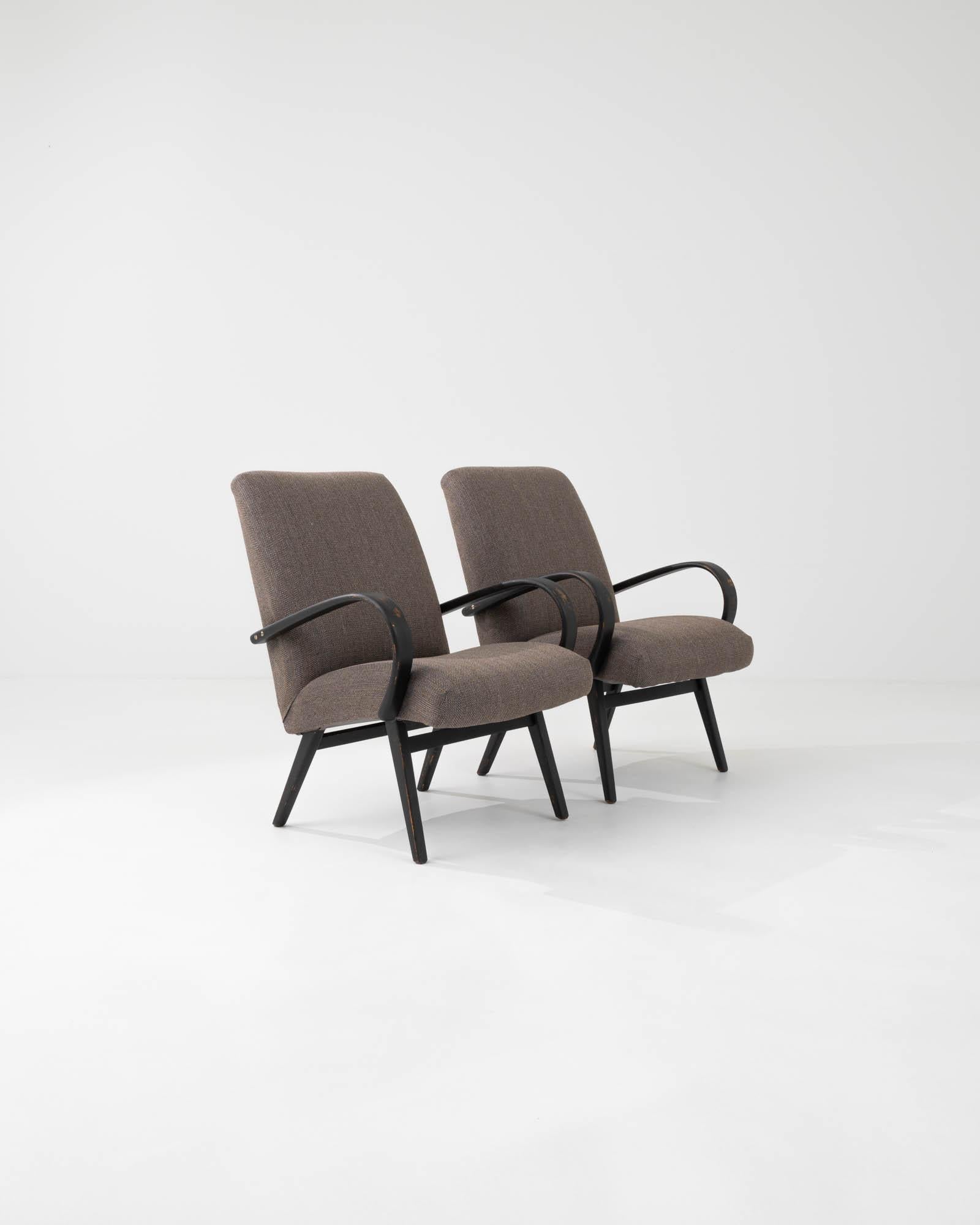 Vintage Upholstered Armchairs Designed by Jindřich Halabala, a Pair For Sale 1