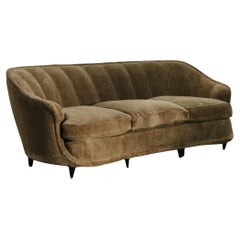 Vintage Upholstered Scalloped Back Sofa By Gio Ponti From Italy, Circa 1960