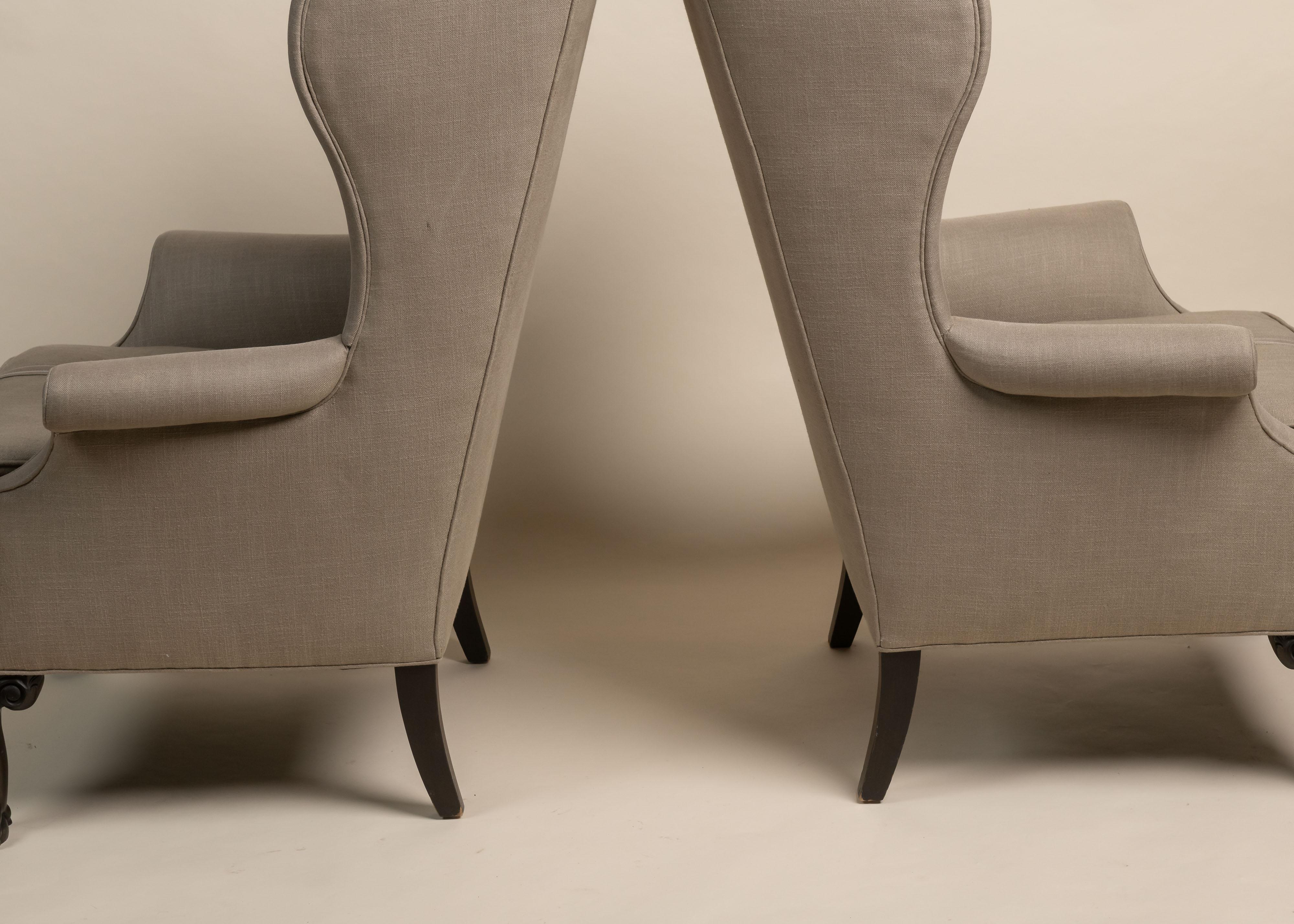 Vintage Upholstered Chippendale Style Wingback Chairs, Late 1800s In condizioni buone in vendita a San Francisco, CA