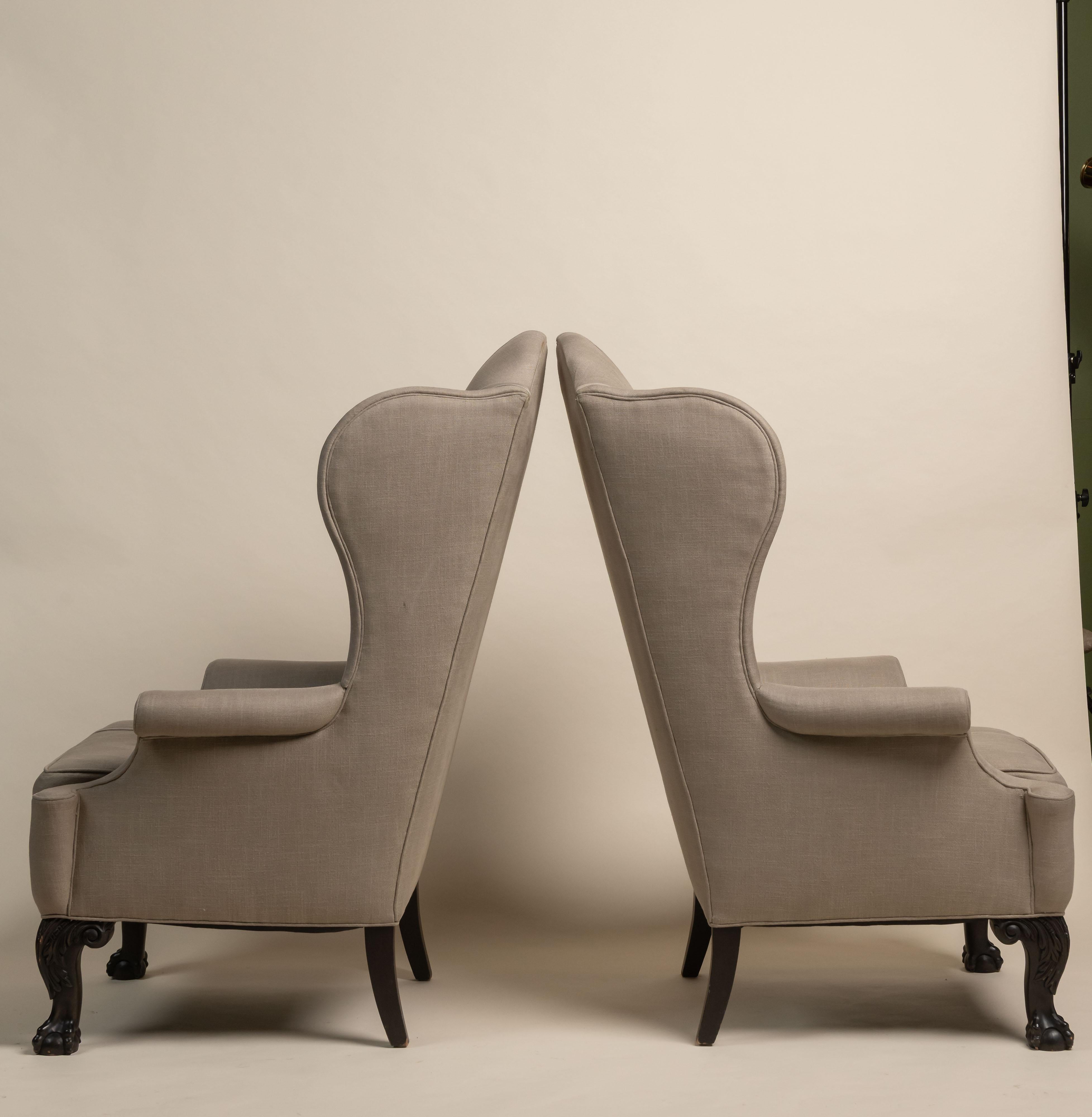 XVIII secolo Vintage Upholstered Chippendale Style Wingback Chairs, Late 1800s in vendita