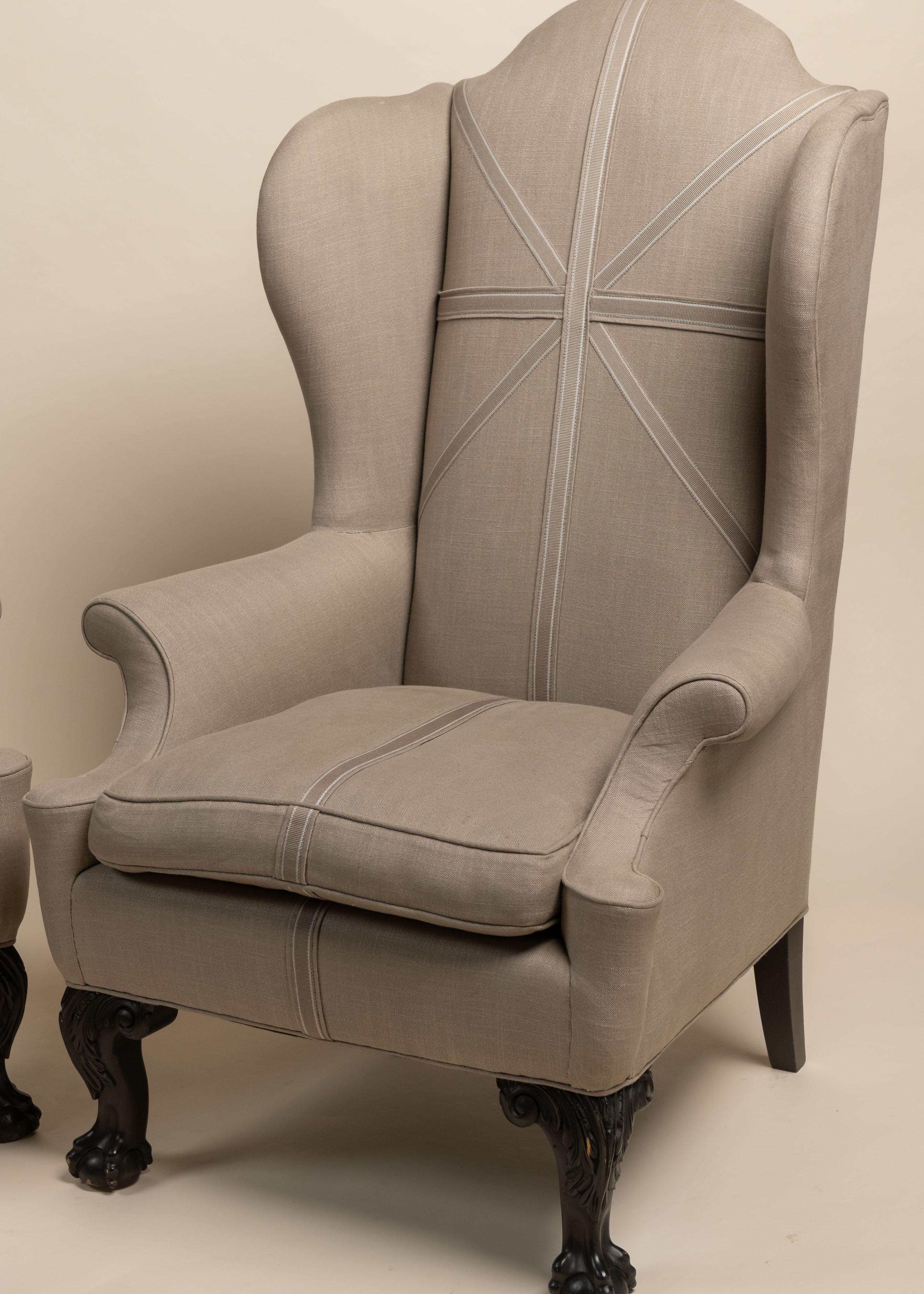 Vintage Upholstered Chippendale Style Wingback Chairs, Late 1800s in vendita 2