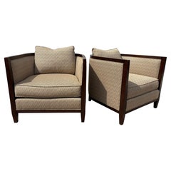 Vintage upholstered deco inspired club chairs by Bernhardt