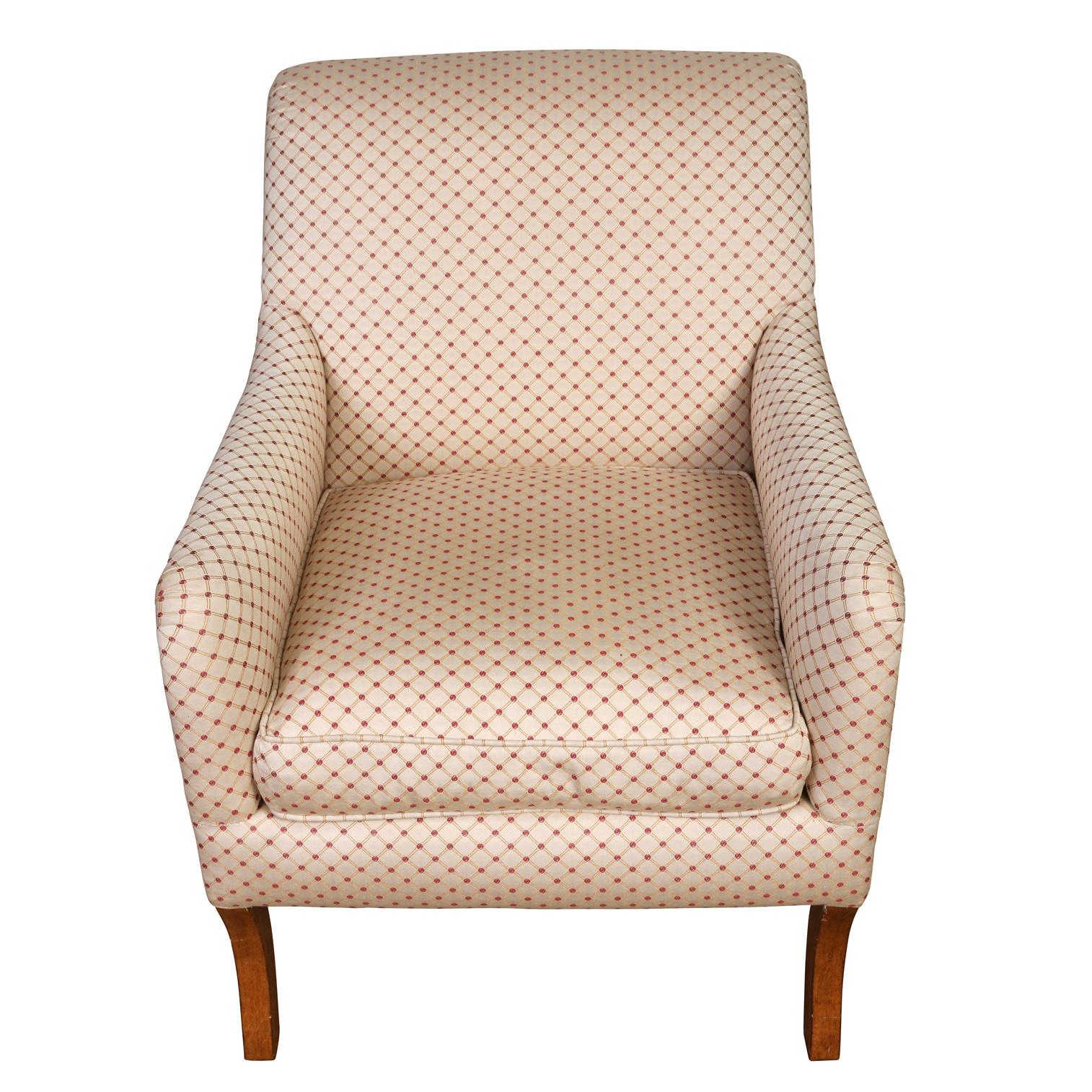Vintage Upholstered Diamond Print Club Chair, A. Rudin In Good Condition For Sale In Locust Valley, NY
