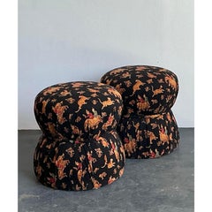 Vintage Upholstered Elephant Low Stools - A Pair