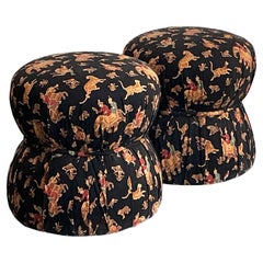 Vintage Upholstered Elephant Low Stools - A Pair