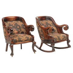 Vintage Upholstered, Floral Motif, Rounded Back, Wooden Frame, Chairs Set of 2