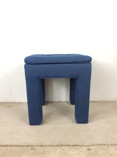 Vintage Upholstered Parsons Style Stool with Tufted Seat