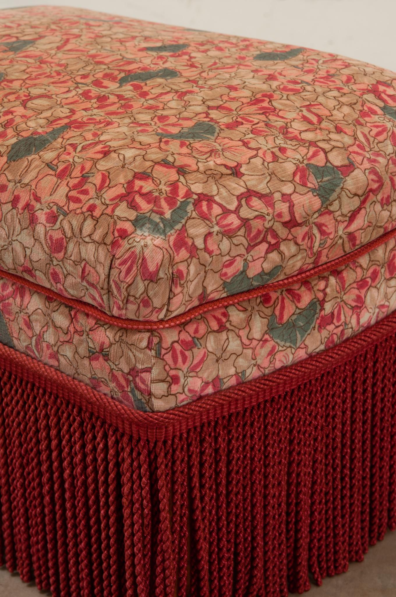 Vintage Upholstered Storage Stool with Fringe 2