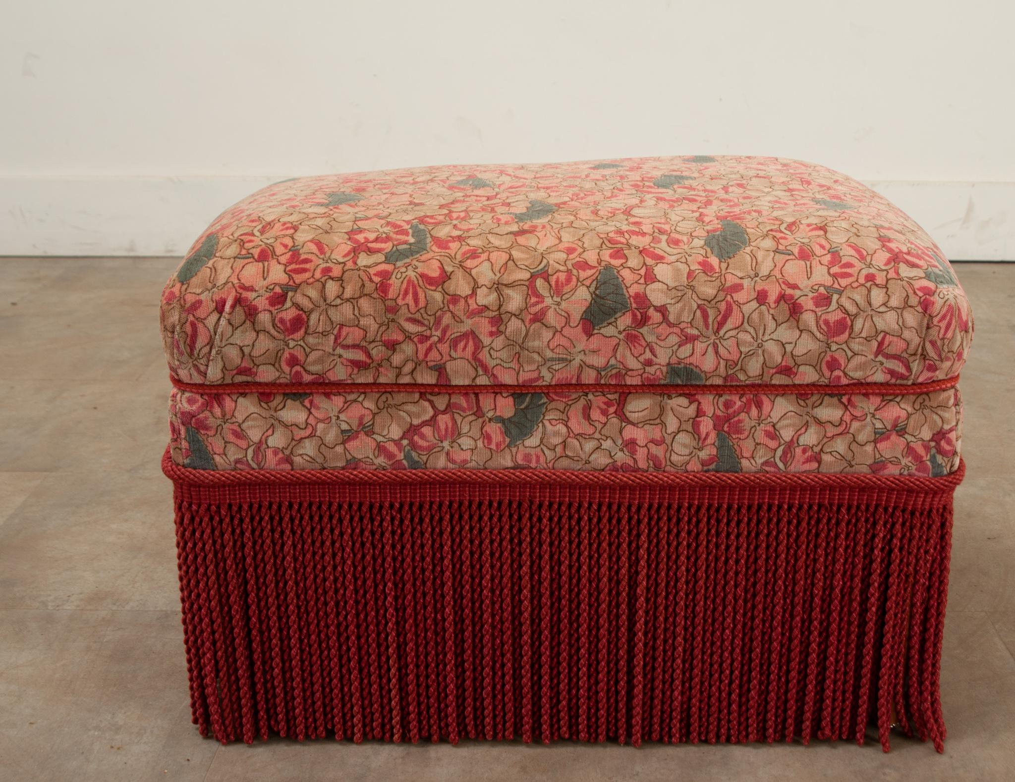 Vintage Upholstered Storage Stool with Fringe For Sale 3