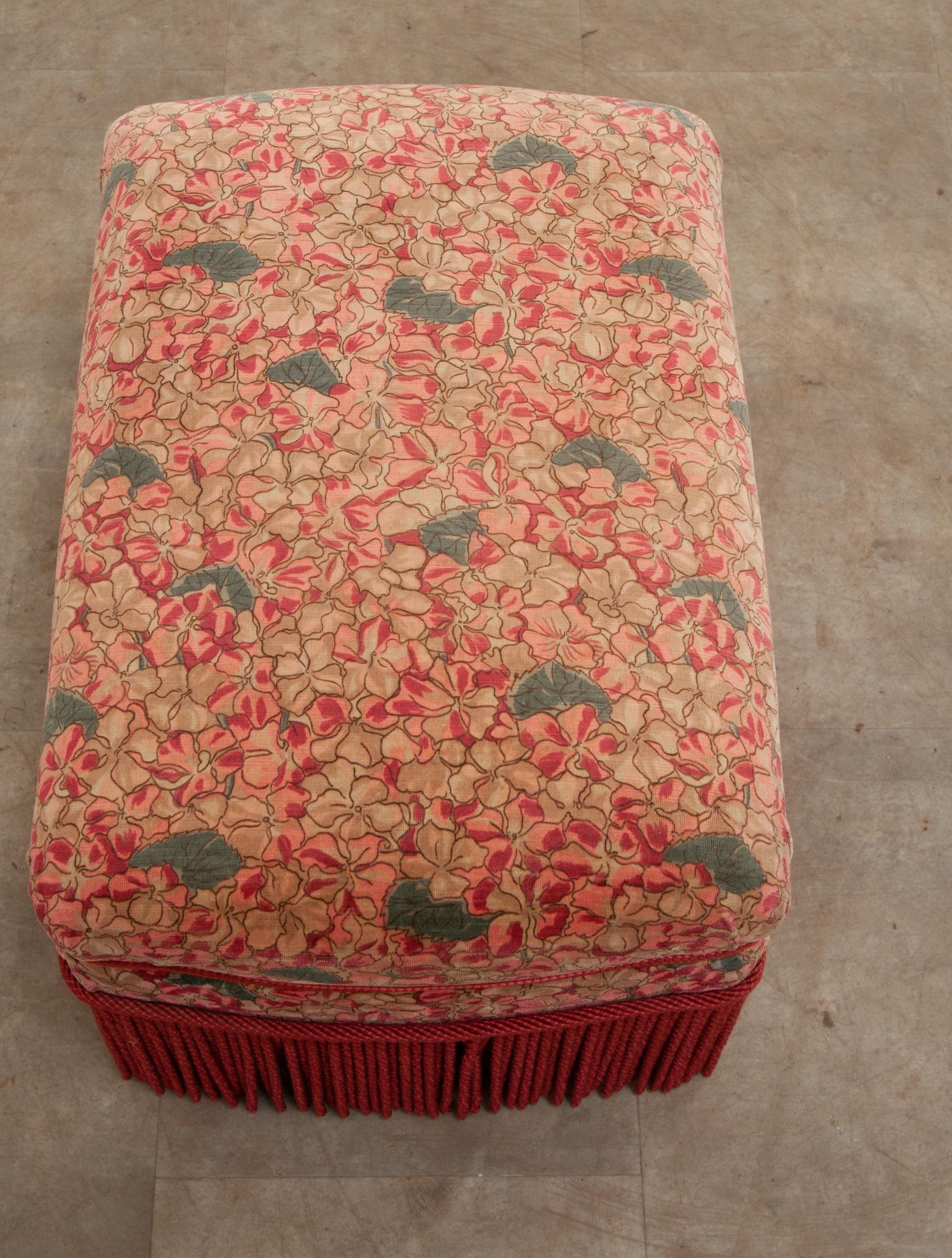 Hand-Crafted Vintage Upholstered Storage Stool with Fringe For Sale