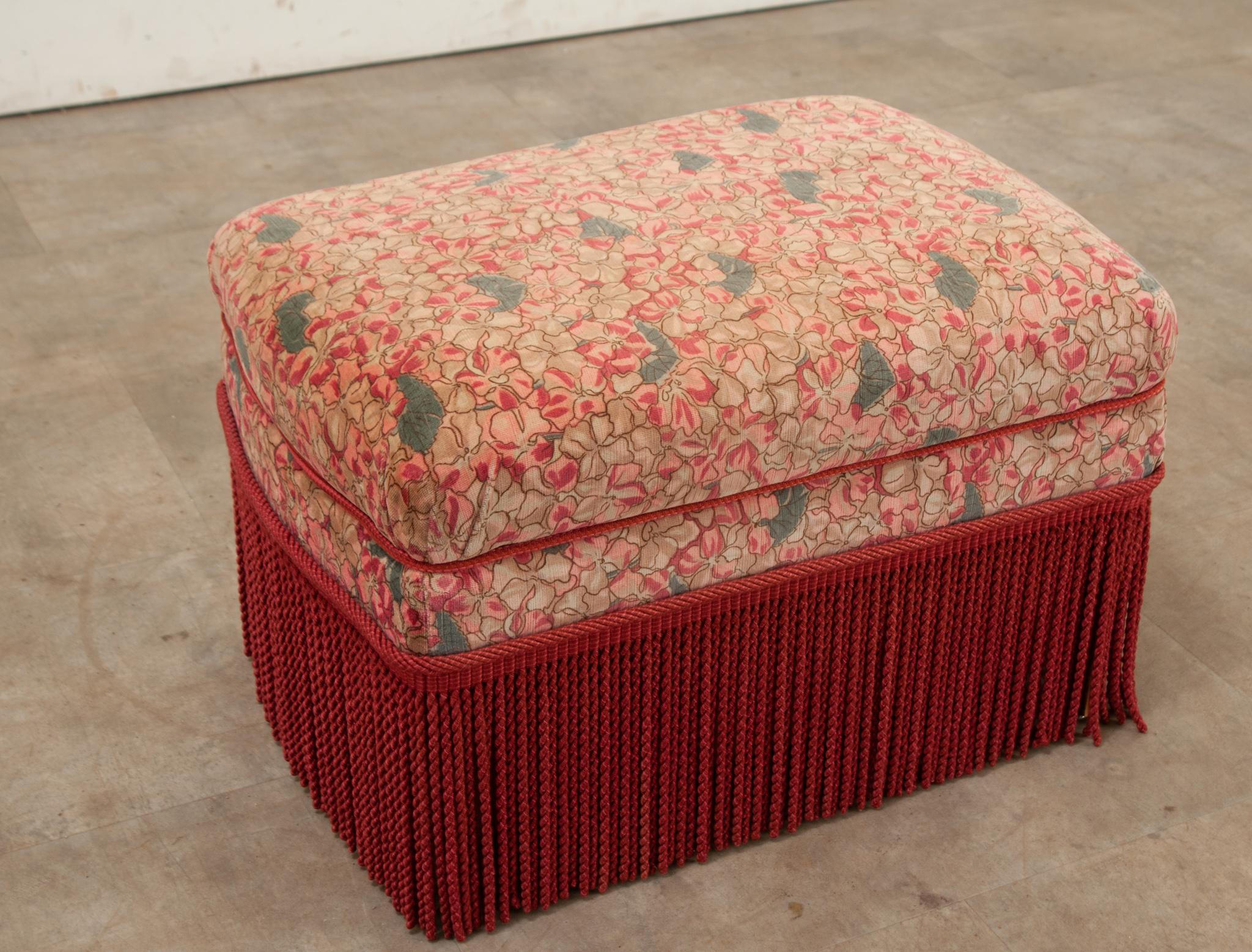 20th Century Vintage Upholstered Storage Stool with Fringe For Sale