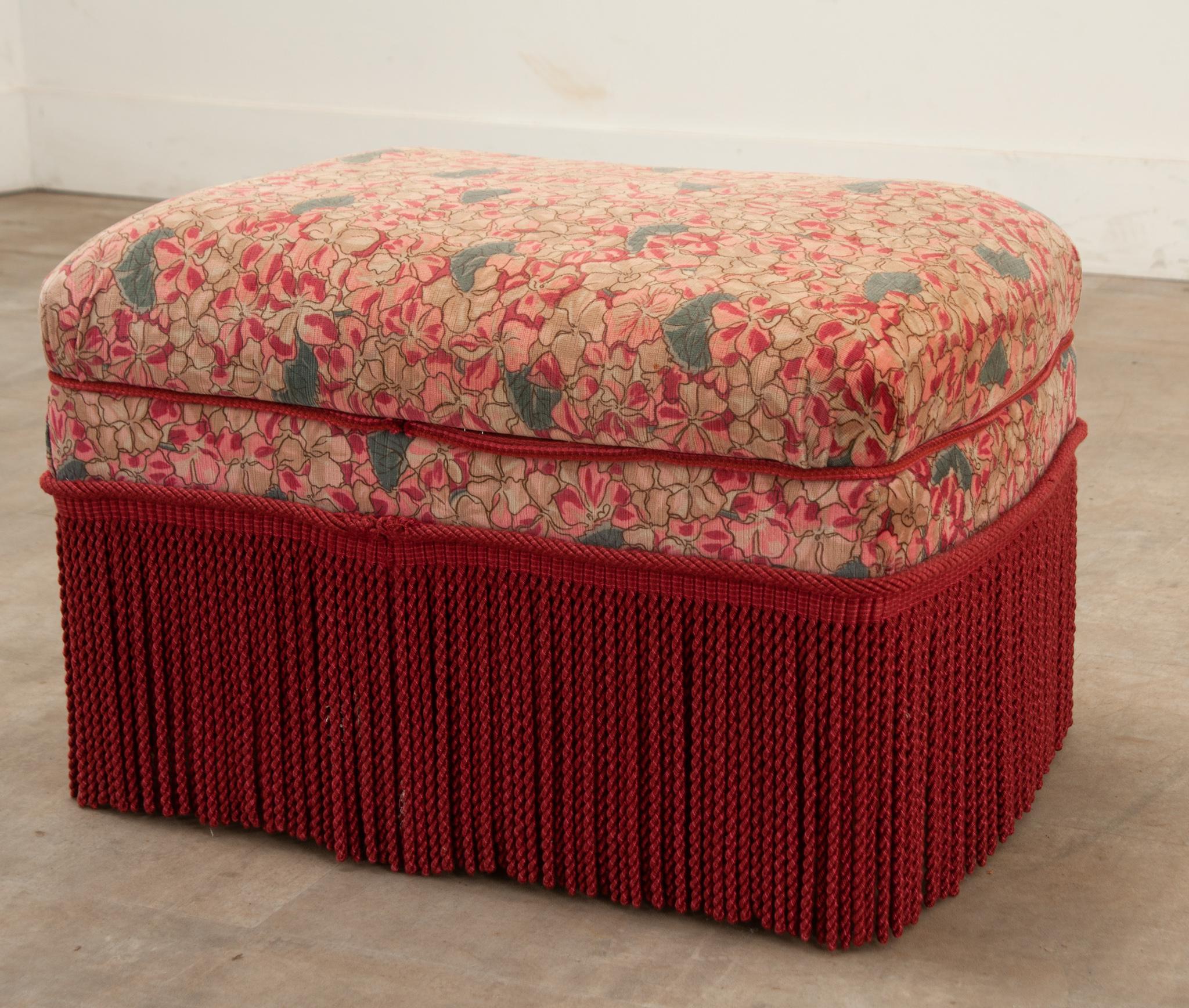 Fabric Vintage Upholstered Storage Stool with Fringe For Sale