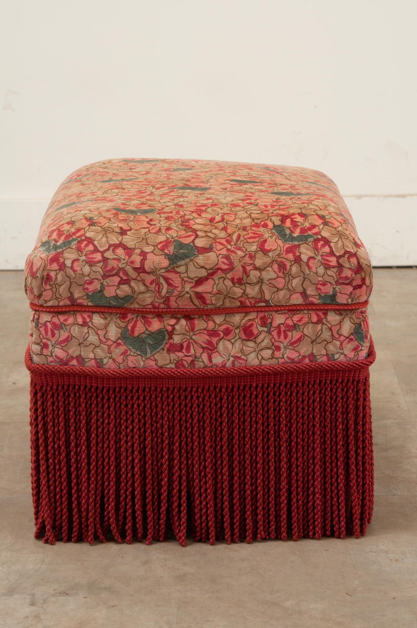 Vintage Upholstered Storage Stool with Fringe 1
