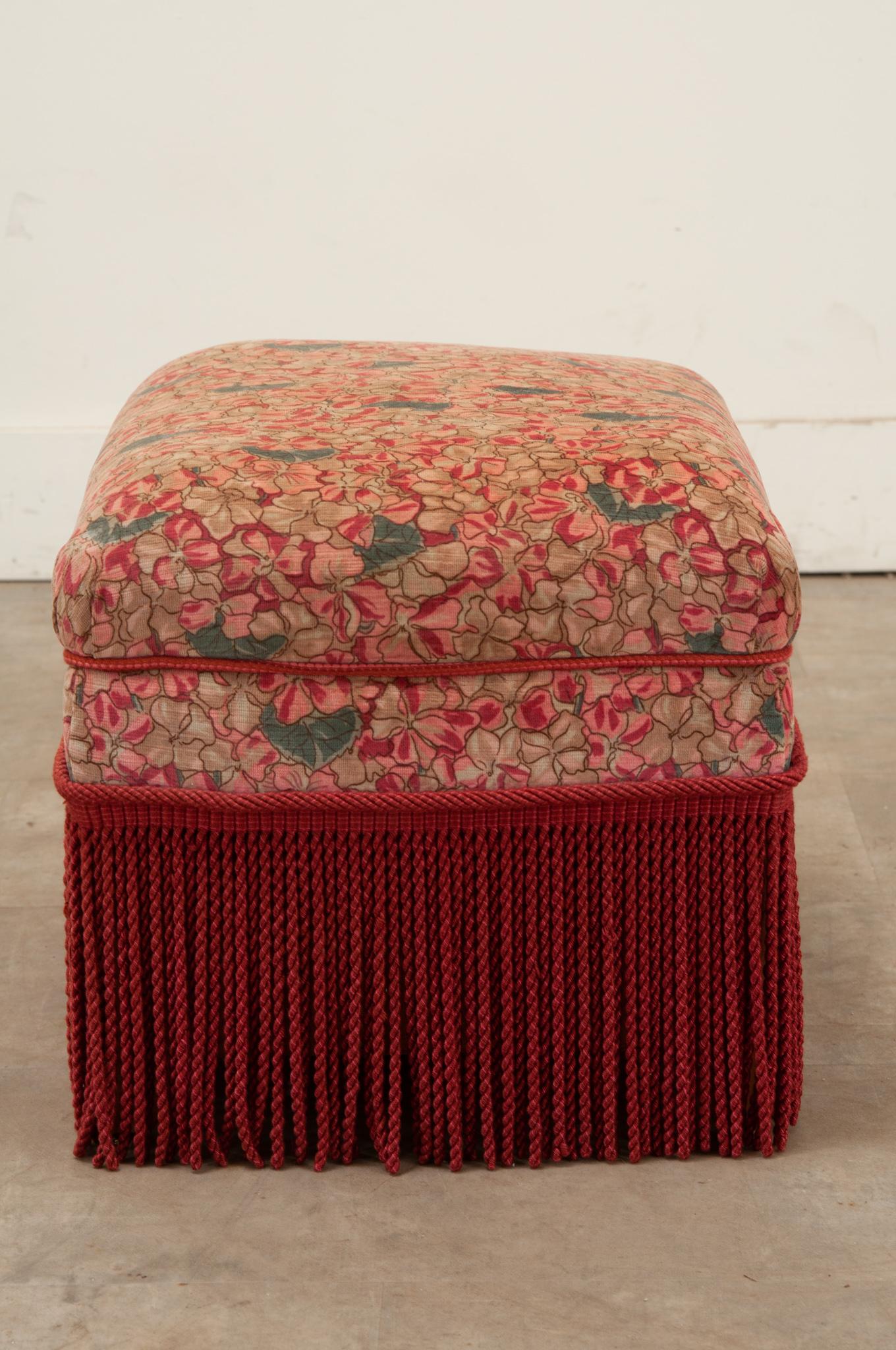 Vintage Upholstered Storage Stool with Fringe For Sale 1