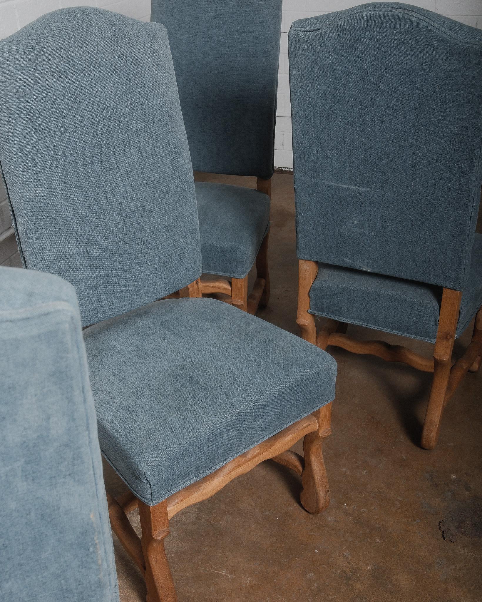 Vintage Upholstery Blue Oak French Provincial Dining Chairs Set of Four Bon état - En vente à High Point, NC