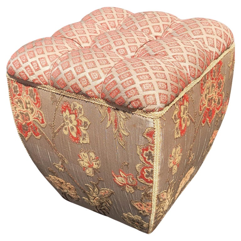 Vintage Upholtered Embroidered Ottomans Stools, a Pair For Sale at 1stDibs