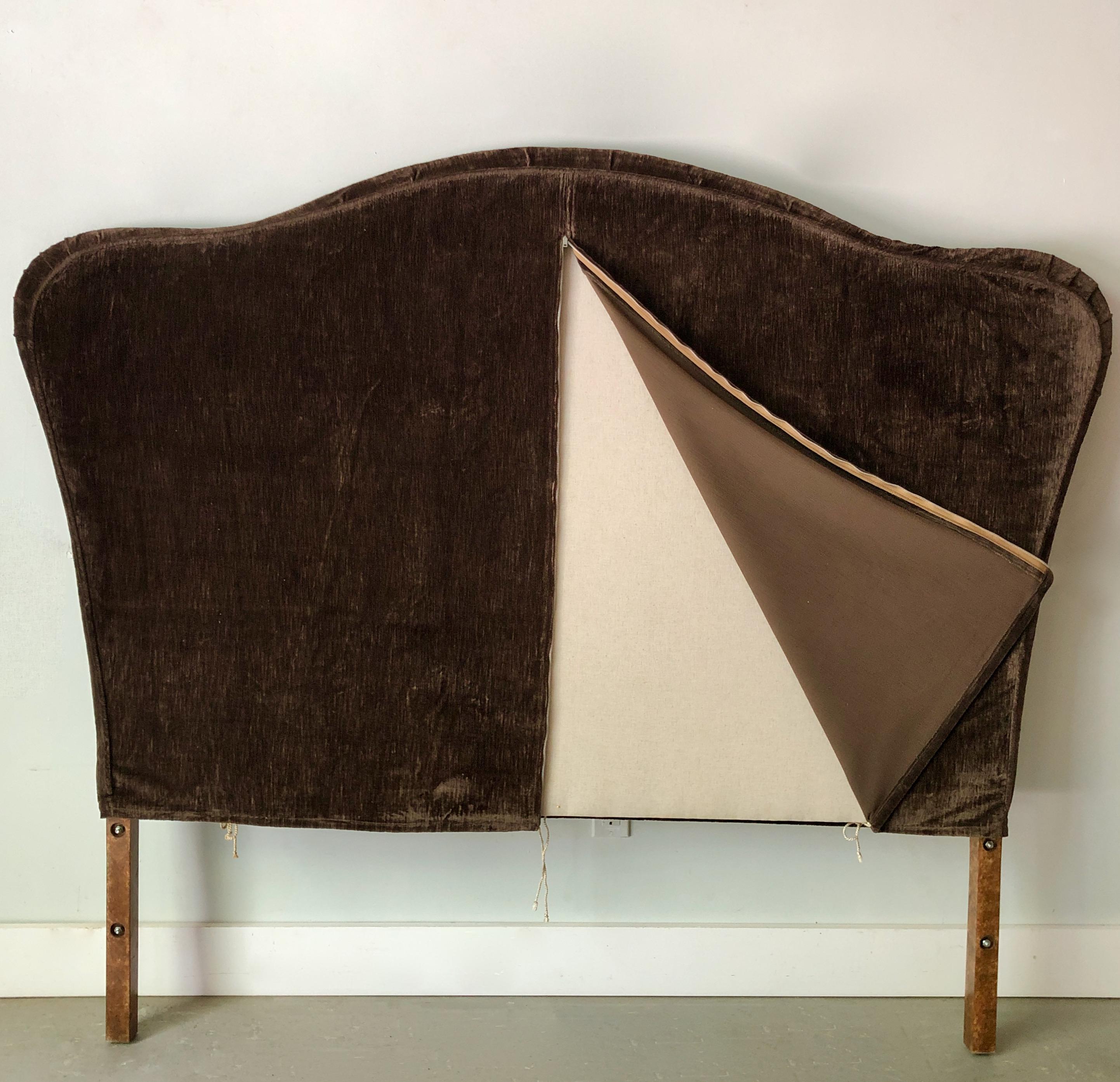 Unknown Vintage Uphostered Headboard with Linen Velvet Slipcover by Anichini