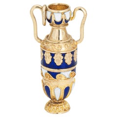 Vintage Urn Charm Amphora 14k Yellow Gold Blue White Enamel Vase Jewelry