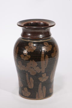 Vintage Urn Vase, Pottery Tenmoku Glaze, Mingei Arts & Crafts