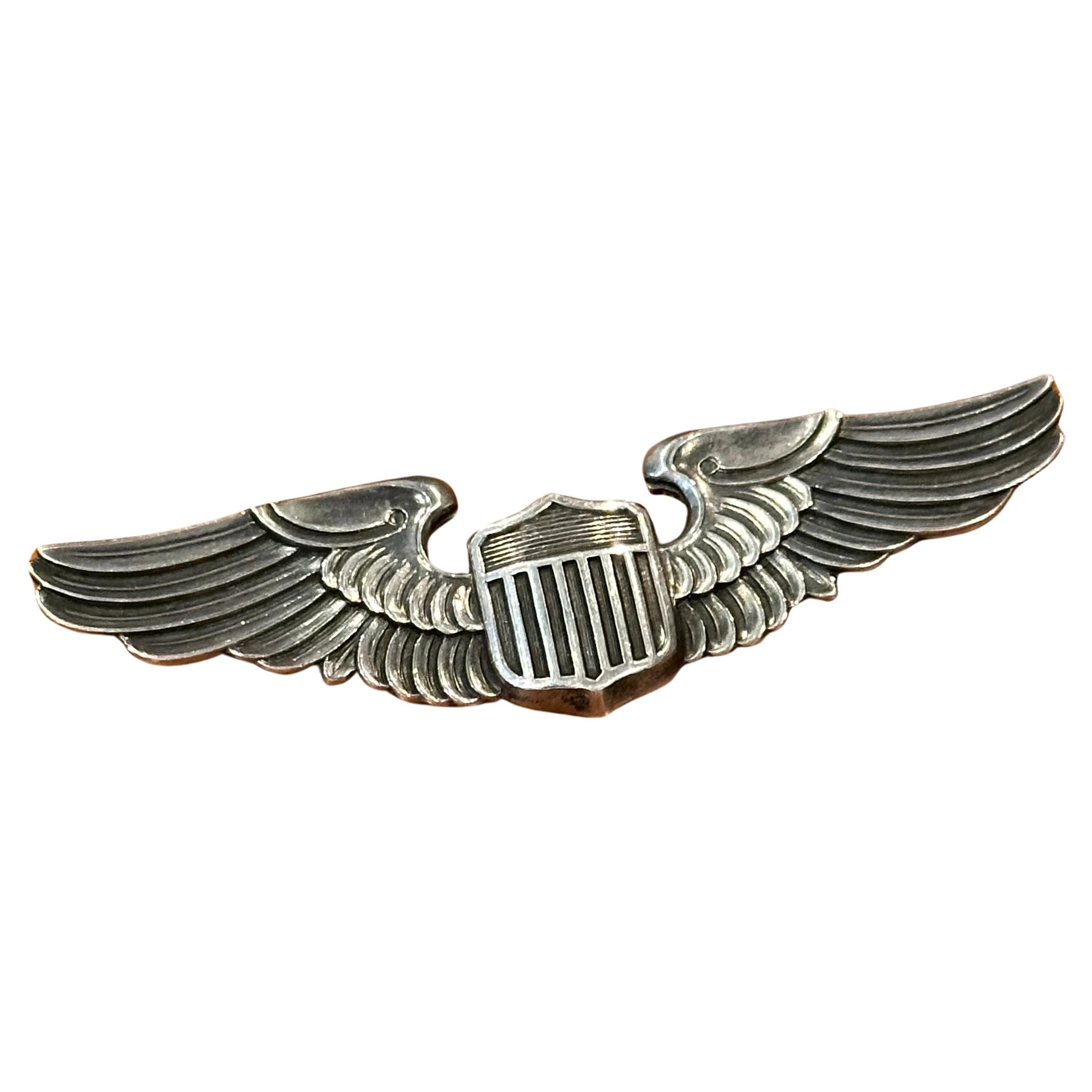 Vintage U.S. Air Force Sterling Silver Pilot Air Wings Shirt Pin For Sale