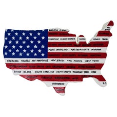Vintage US Map American Flag Wall Art 
