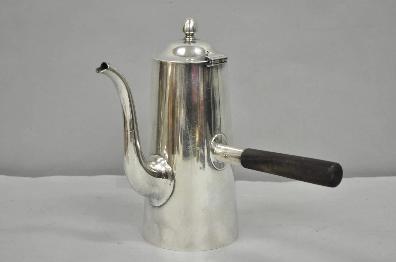 Vintage US Navy Art Deco versilbert Kaffee Tee Topf Wasserkocher w / hölzernen Griff im Angebot 4