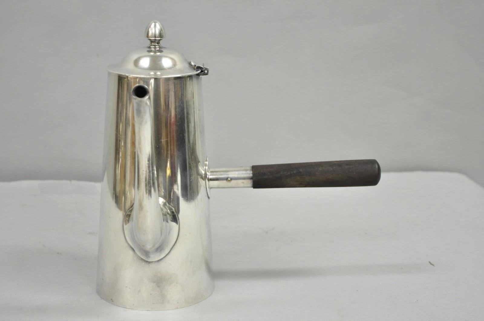 Vintage US Navy Art Deco versilbert Kaffee Tee Topf Wasserkocher w / hölzernen Griff (Art déco) im Angebot