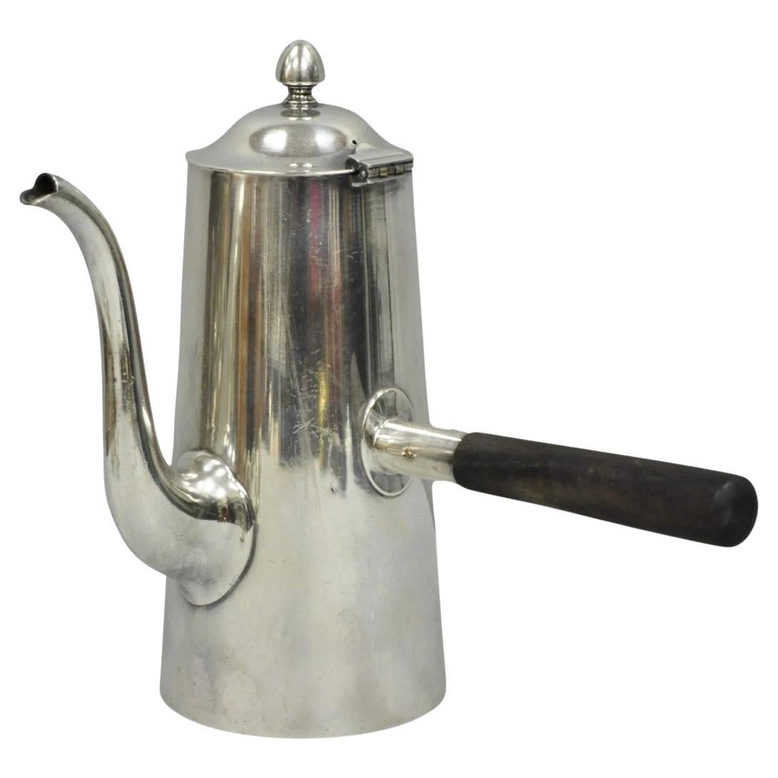 Vintage US Navy Art Deco Silver Plated Coffee Tea Pot Kettle w/ Wooden Handle