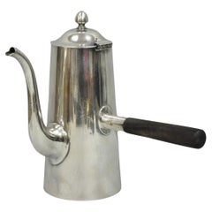 Vintage US Navy Art Deco Silver Plated Coffee Tea Pot Kettle w/ Wooden Handle