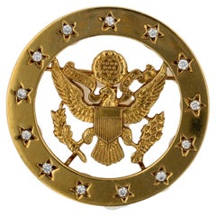 Vintage USA American Bald Eagle Stars 18 Karat Yellow Gold Brooch Clip Pin Badge