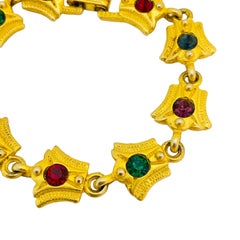 Vintage USA matte gold jewel rhinestone designer runway bracelet