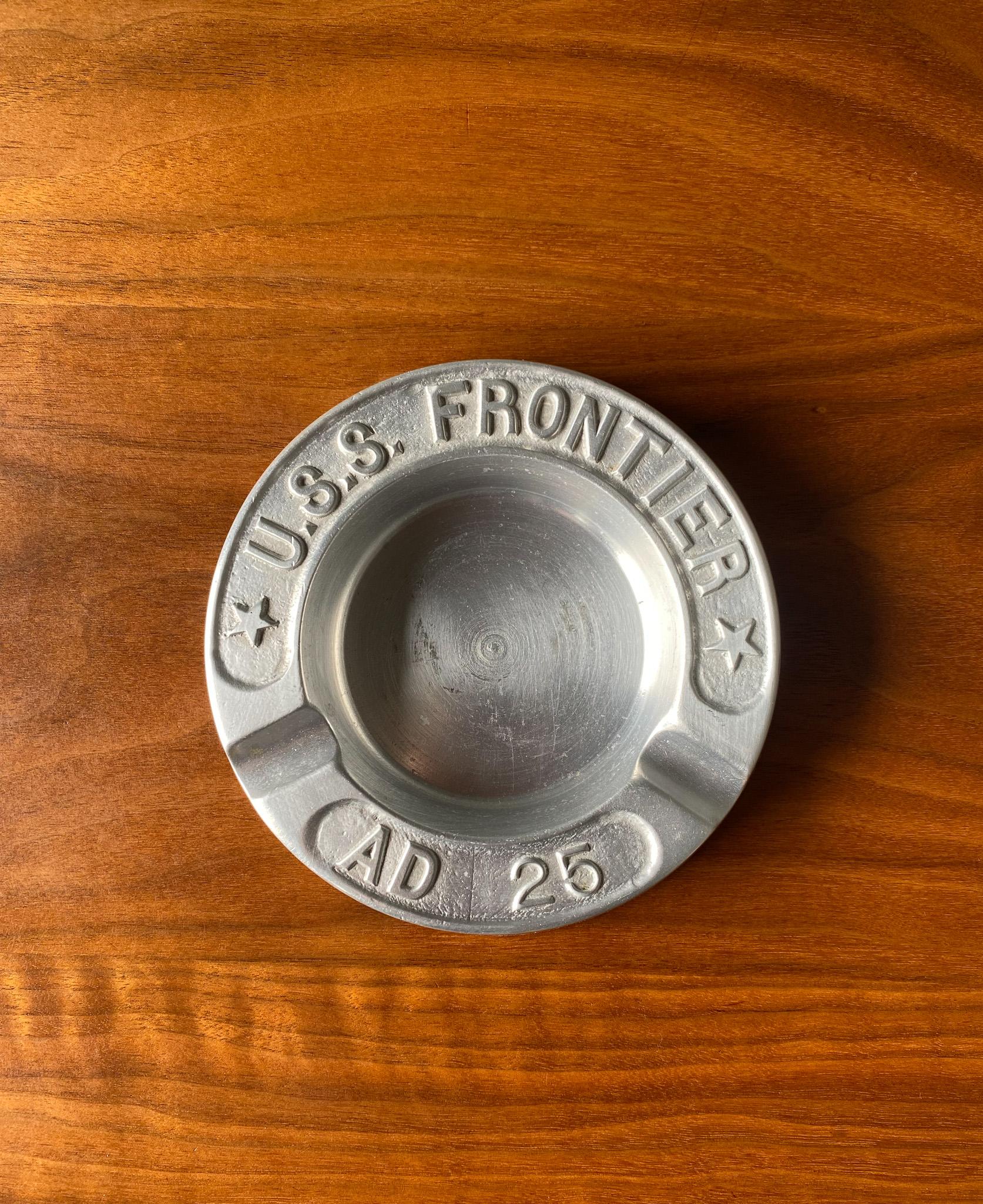 American Vintage U.S.S Frontier AD 25 Destroyer Aluminum US Navy Ashtray  For Sale