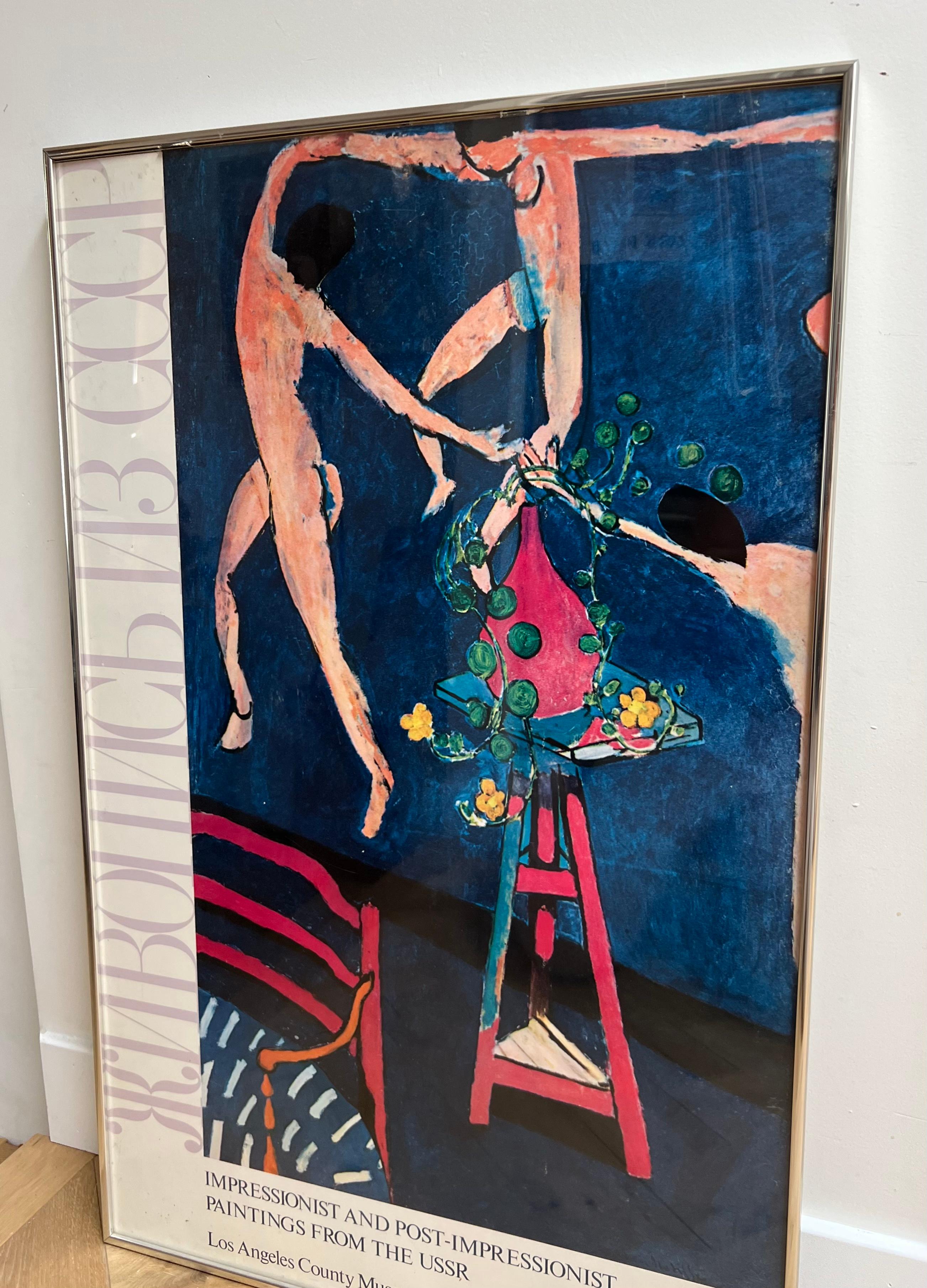 Metal Vintage USSR Matisse exhibition poster, framed behind glass, 1973