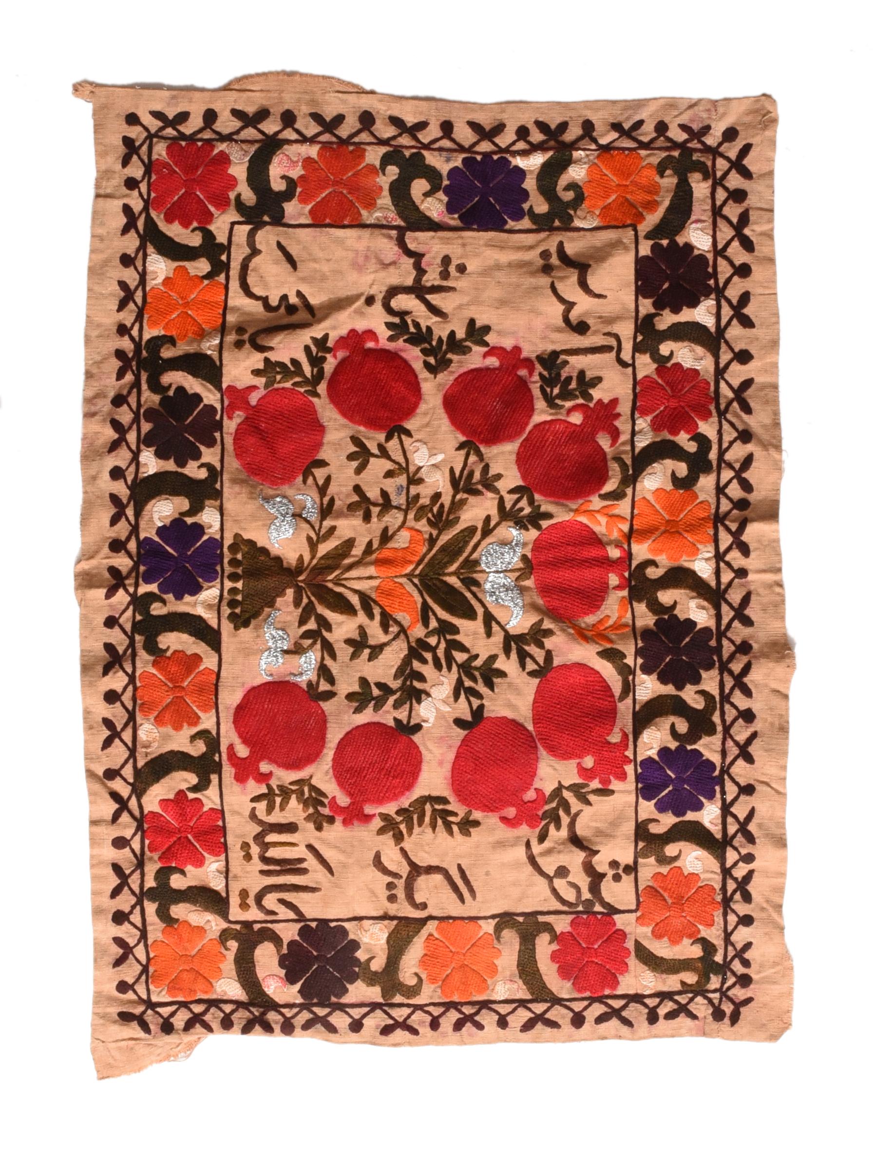 Mid-20th Century Vintage Uzbak Suzani Embroidery Rug  For Sale