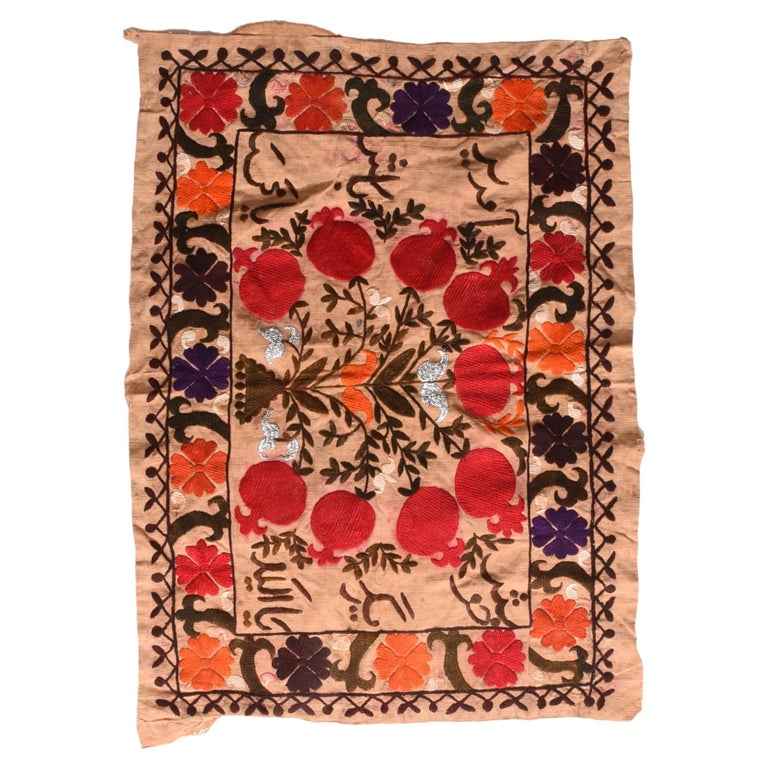 Vintage Uzbak Suzani Embroidery Rug For Sale at 1stDibs