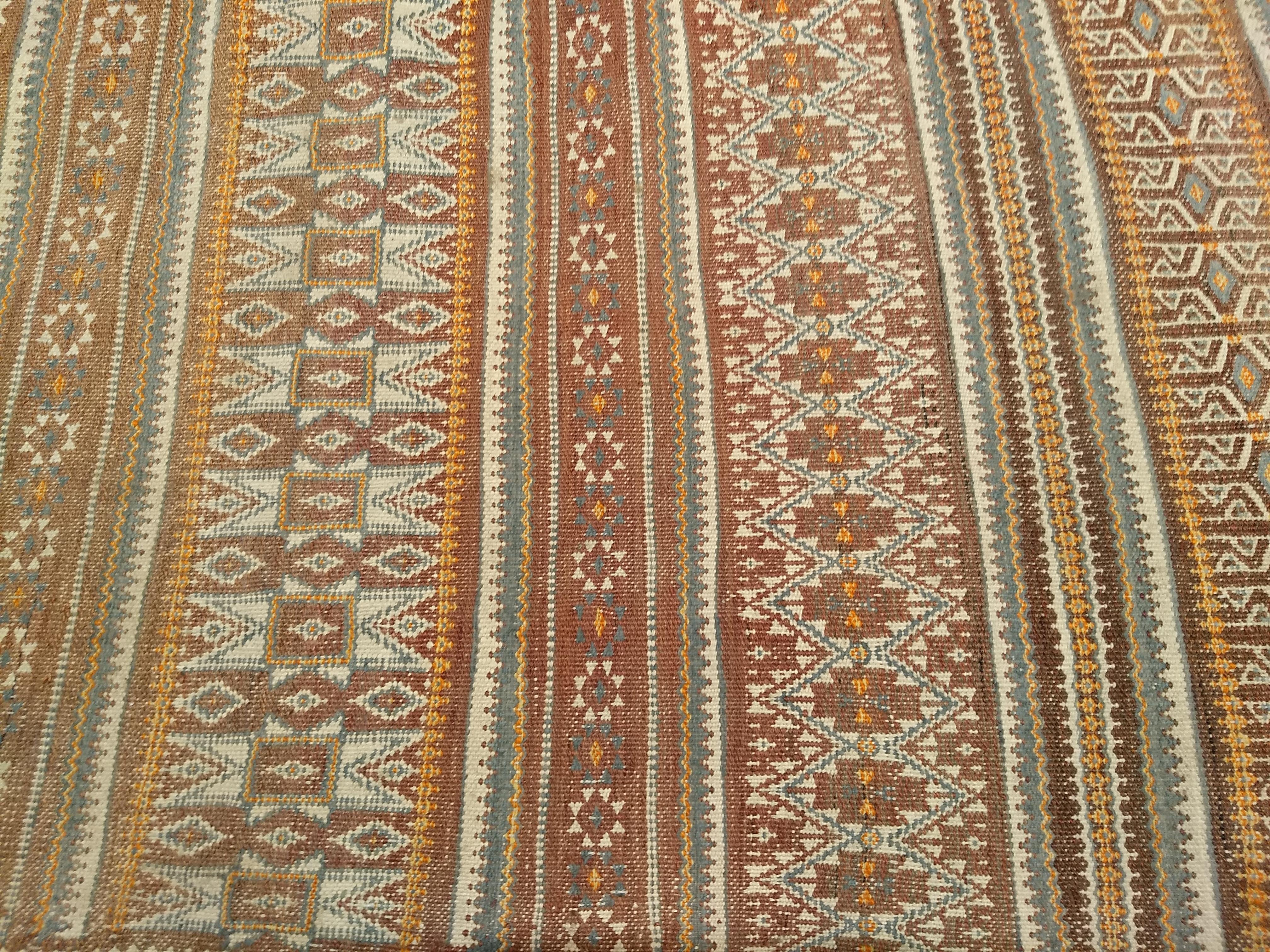 Vintage Uzbek Flat Woven Kilim in Brown, Gold, Ivory, Blue, Burgundy, Lavender For Sale 1