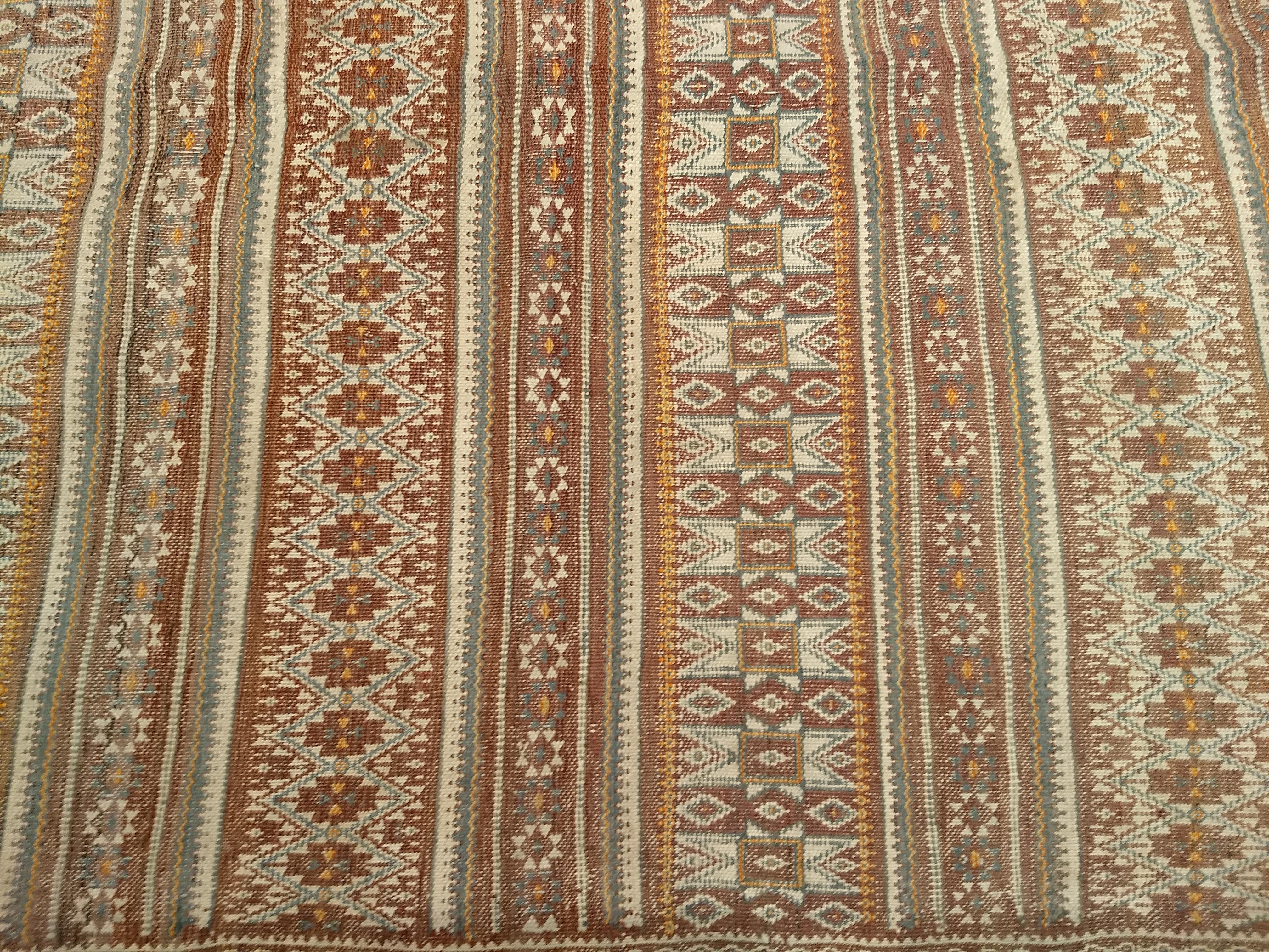 Vintage Uzbek Flat Woven Kilim in Brown, Gold, Ivory, Blue, Burgundy, Lavender For Sale 2