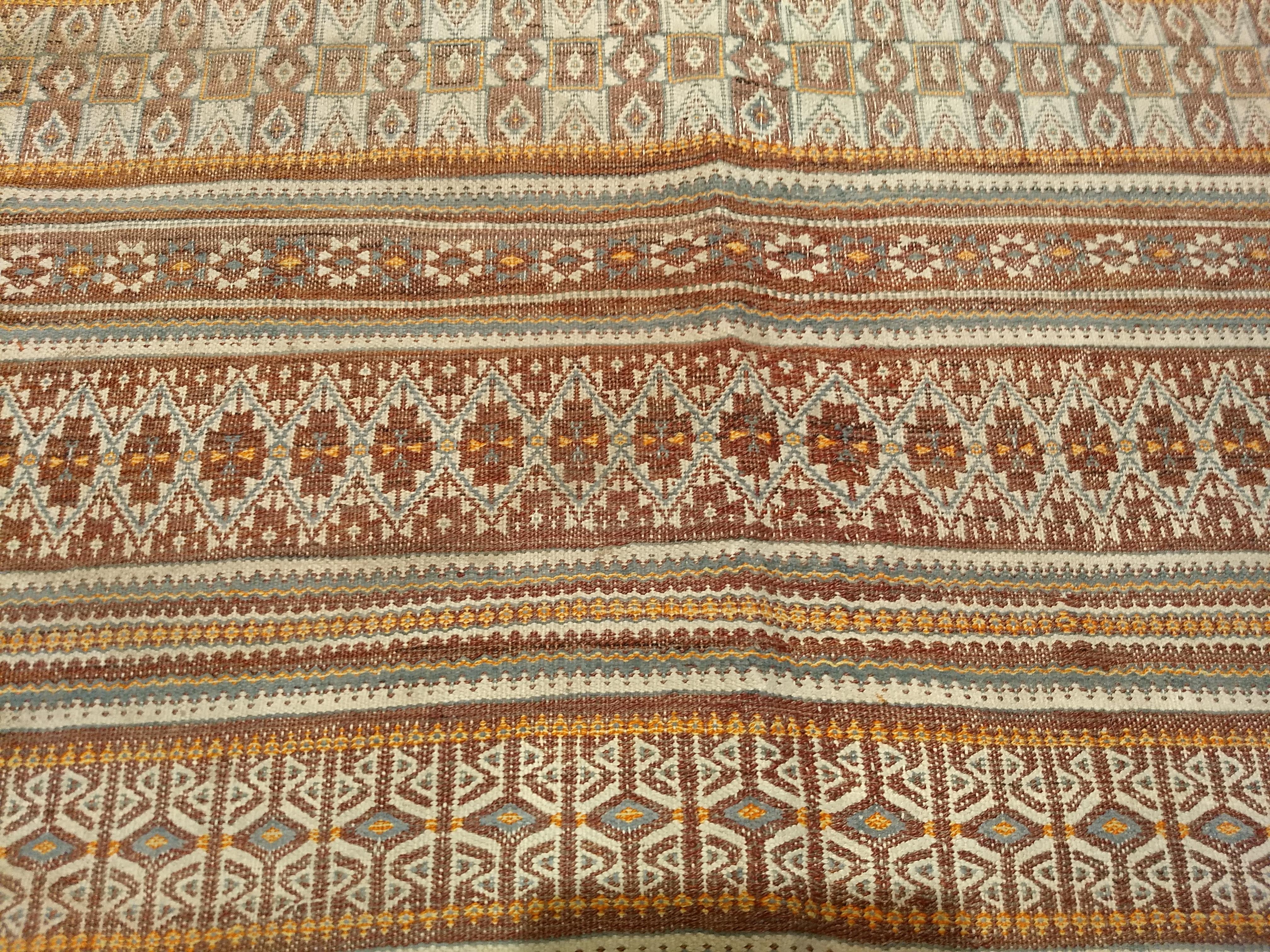 Vintage Uzbek Flat Woven Kilim in Brown, Gold, Ivory, Blue, Burgundy, Lavender For Sale 3