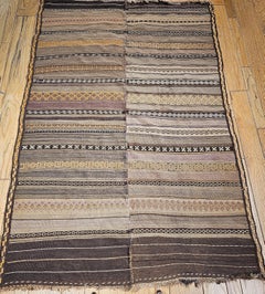 Vintage Uzbek Flat Woven Soumak Kilim in Brown, Gold, Ivory, Lavender