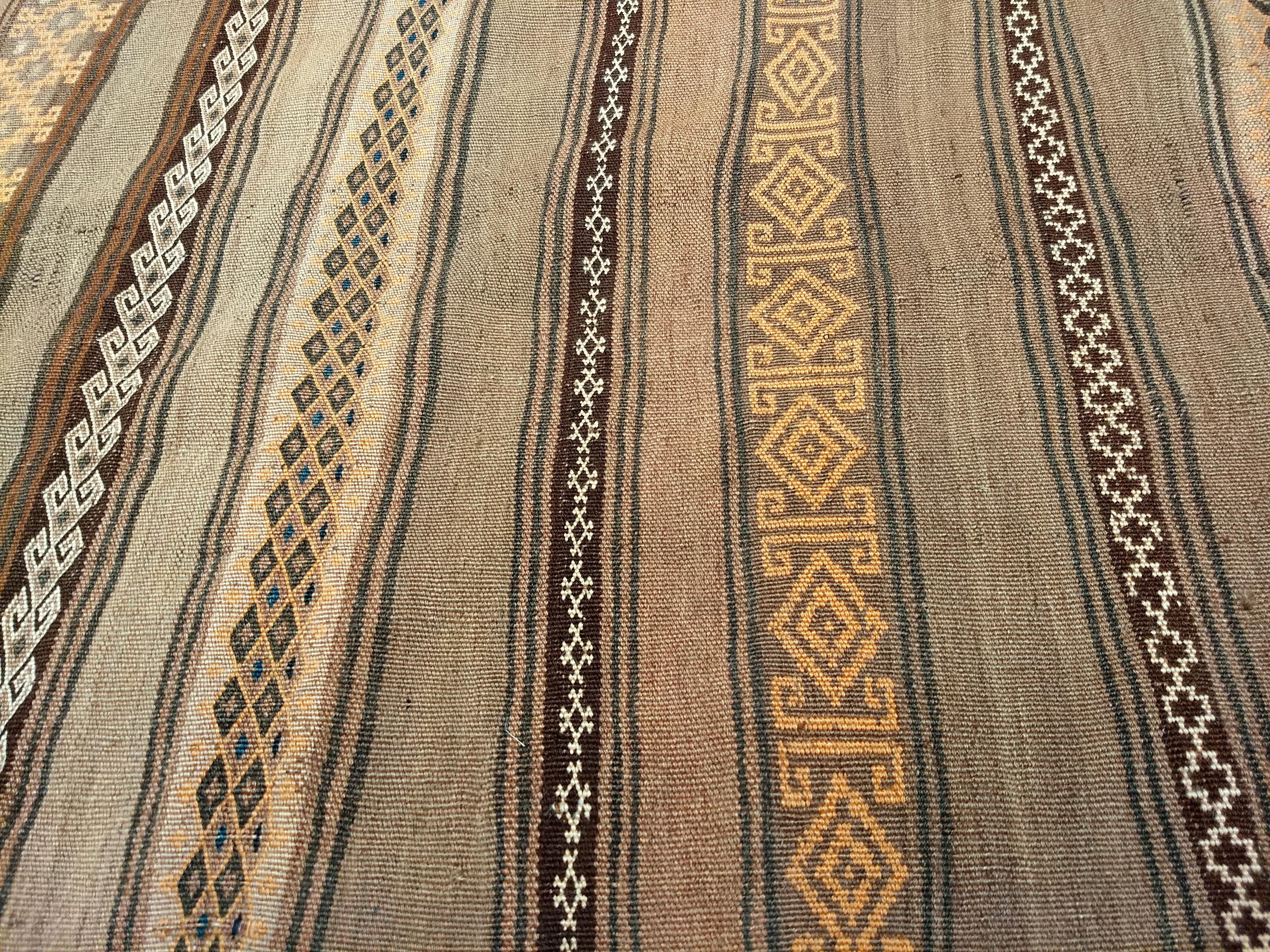Vintage Uzbek Flat Woven Soumak Kilim in Brown, Gold, Ivory, Lavender For Sale 2