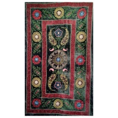 Vintage Uzbek Bordado de Seda Suzani - Negro, Rojo, Verde, Marfil, Azul