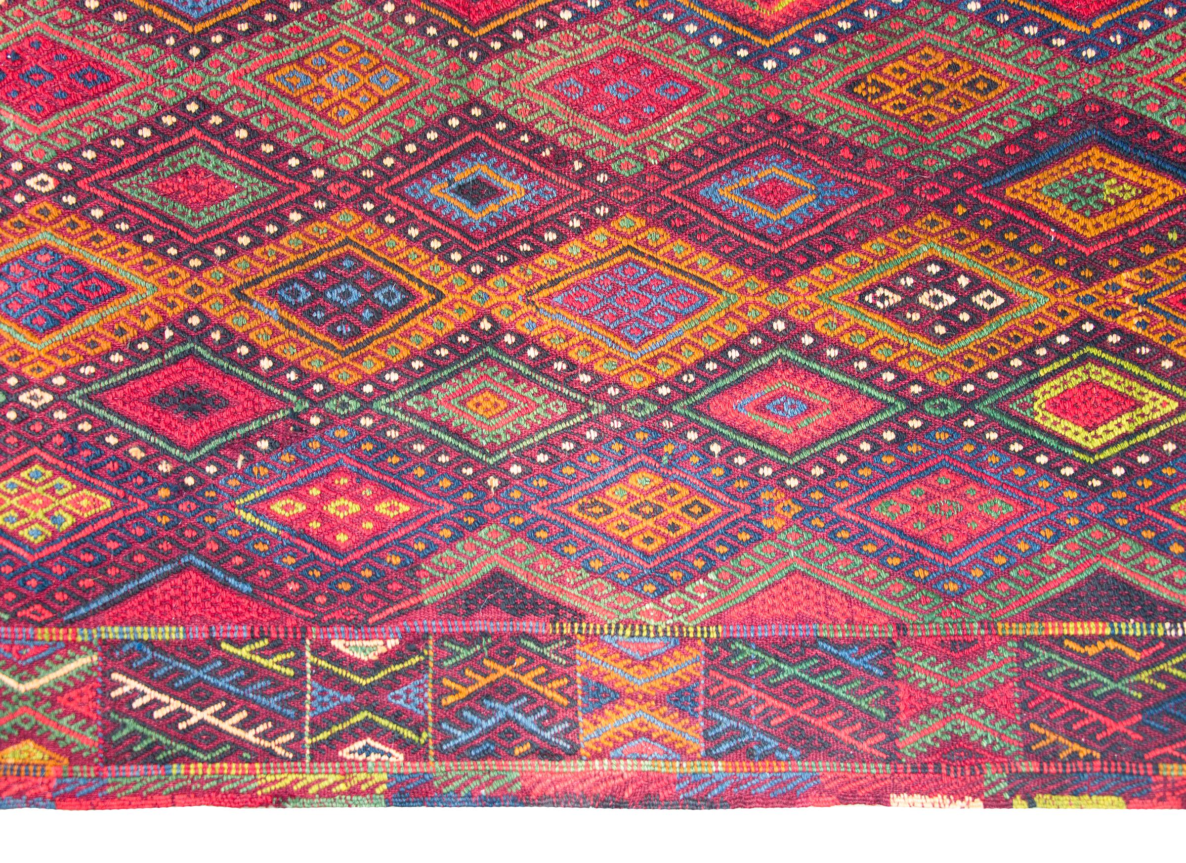 Hand-Knotted Vintage Uzbek Sumak Rug For Sale