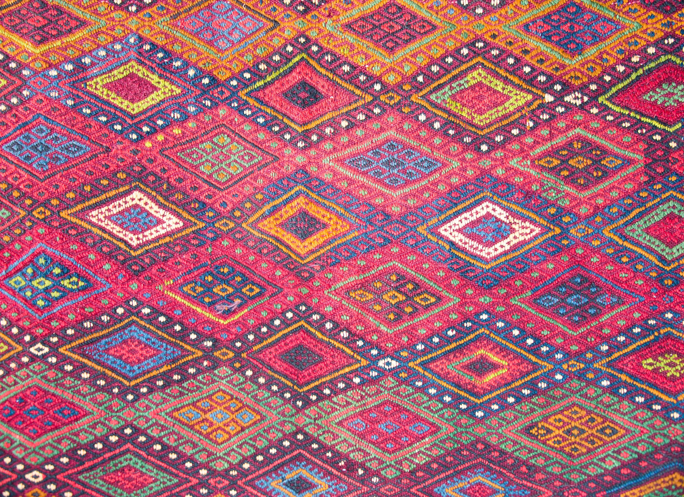 Wool Vintage Uzbek Sumak Rug For Sale