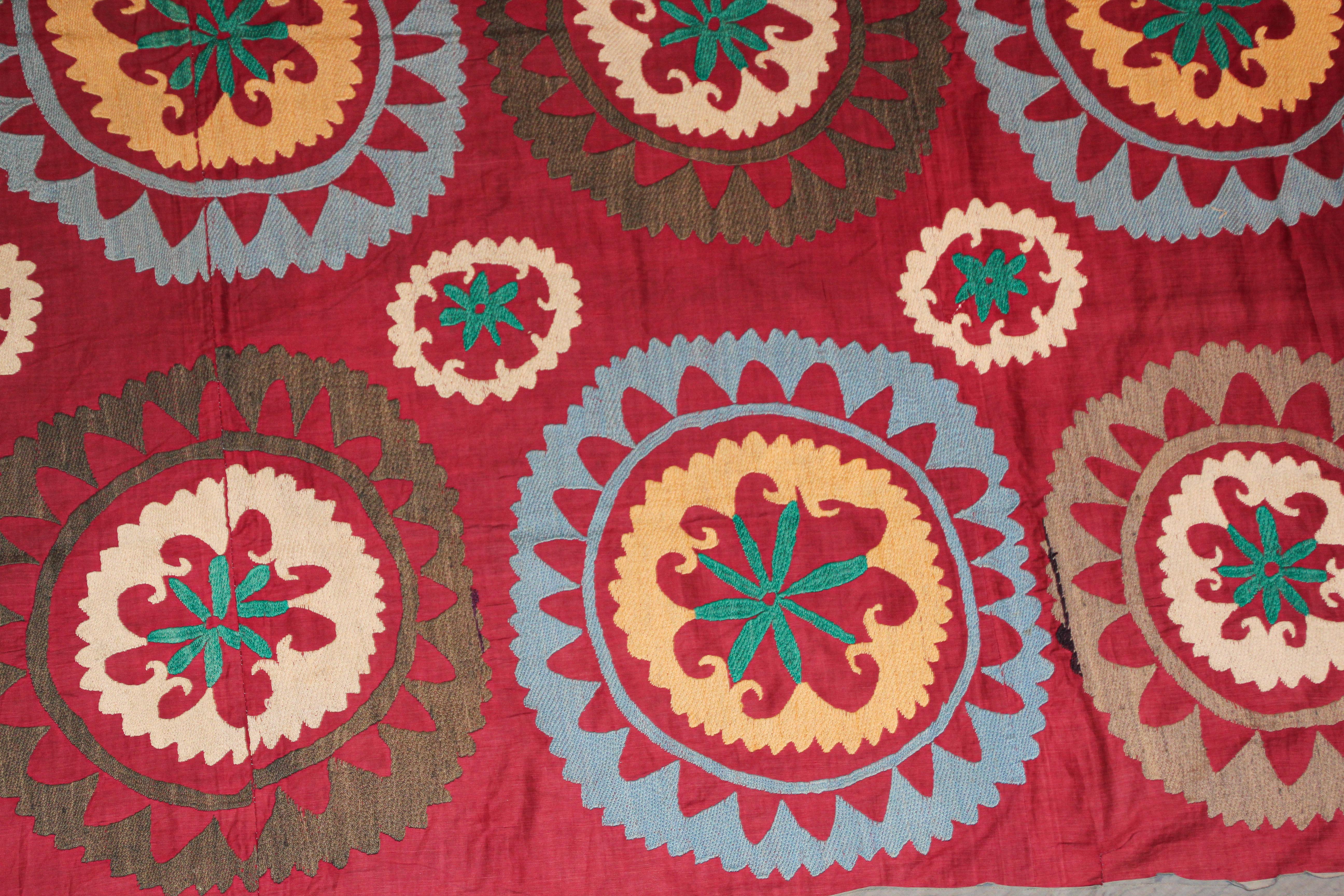 Vintage Uzbek Suzani Needlework Textile Blanket or Tapestry 3
