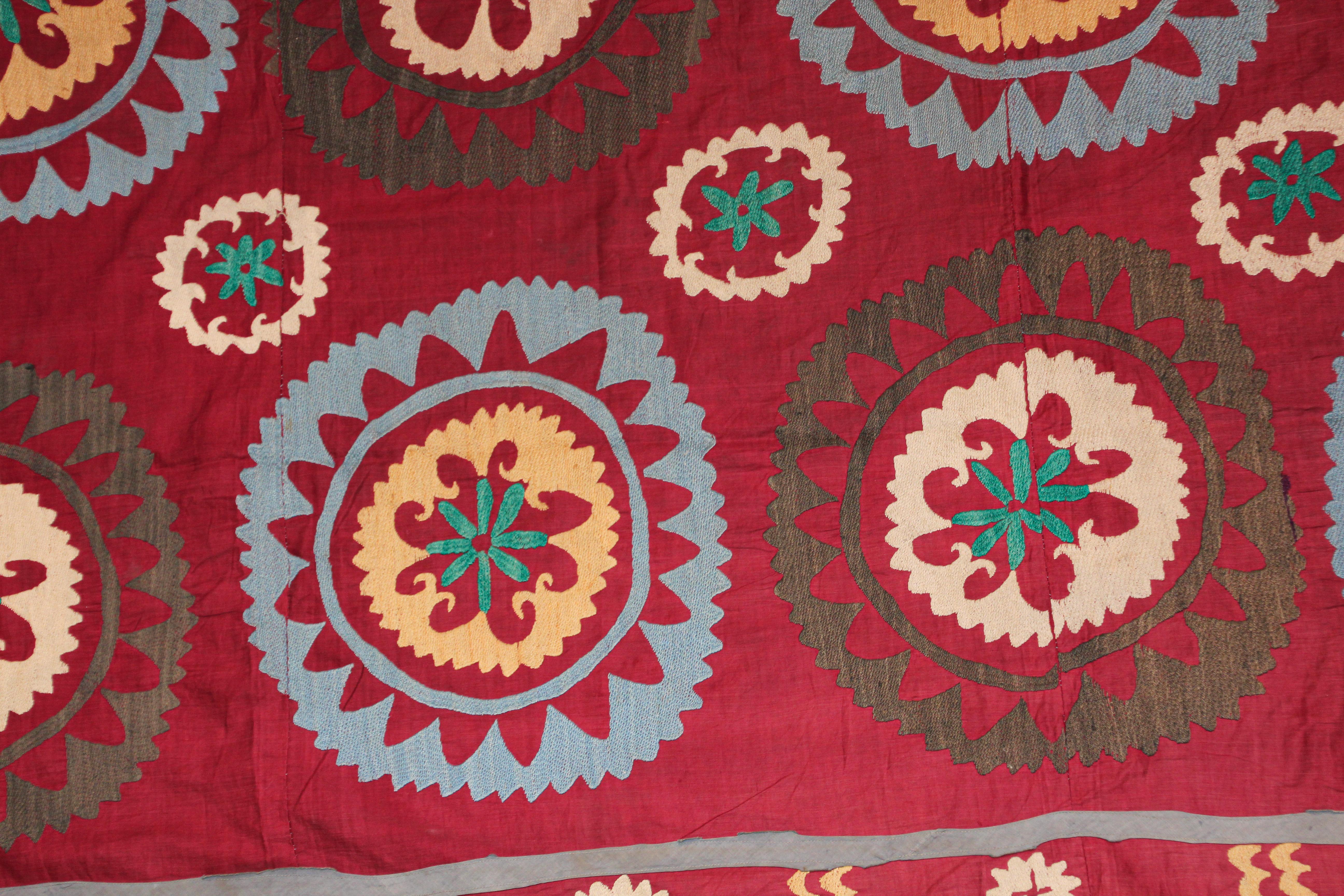 Vintage Uzbek Suzani Needlework Textile Blanket or Tapestry 5