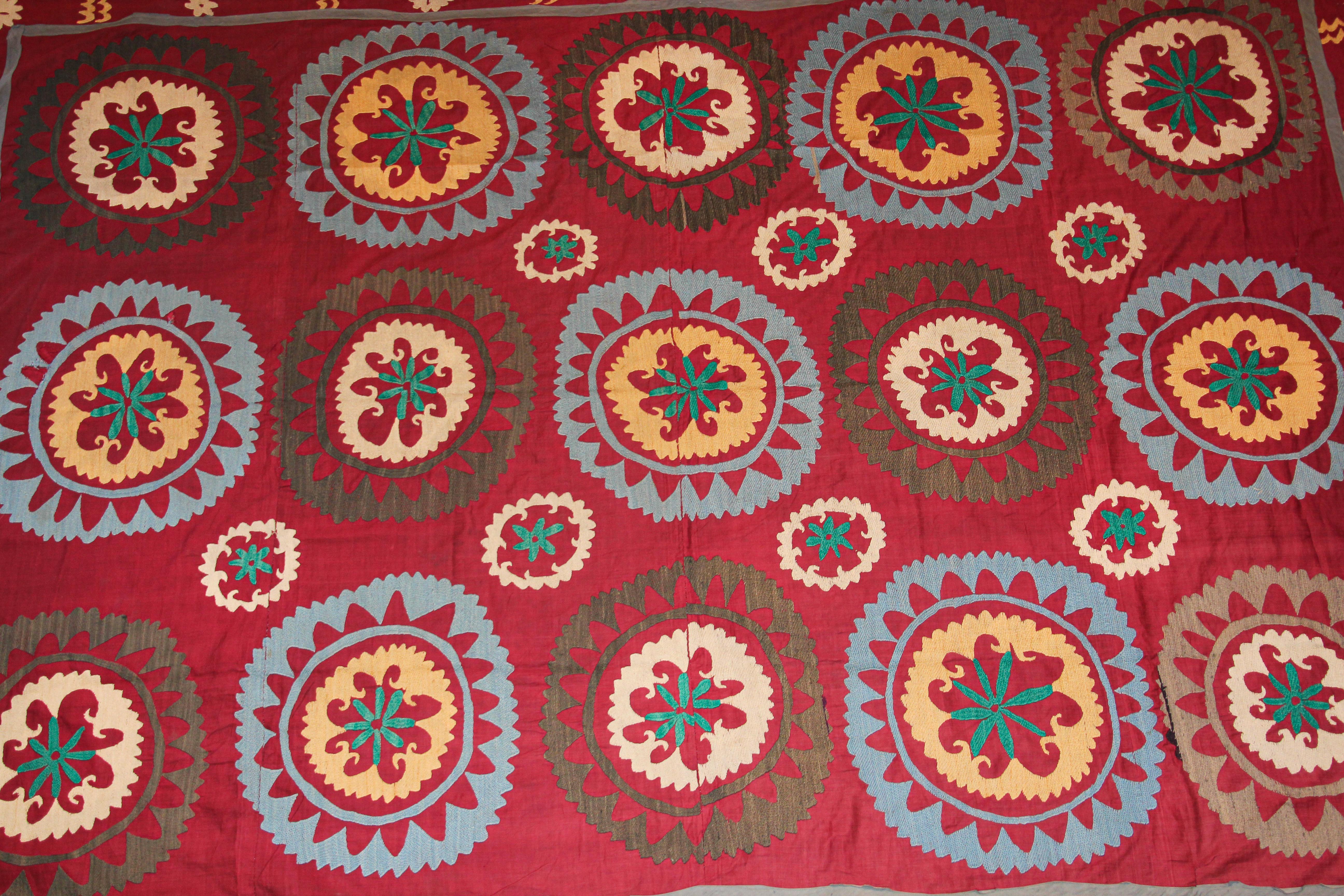 Vintage Uzbek Suzani Needlework Textile Blanket or Tapestry 9